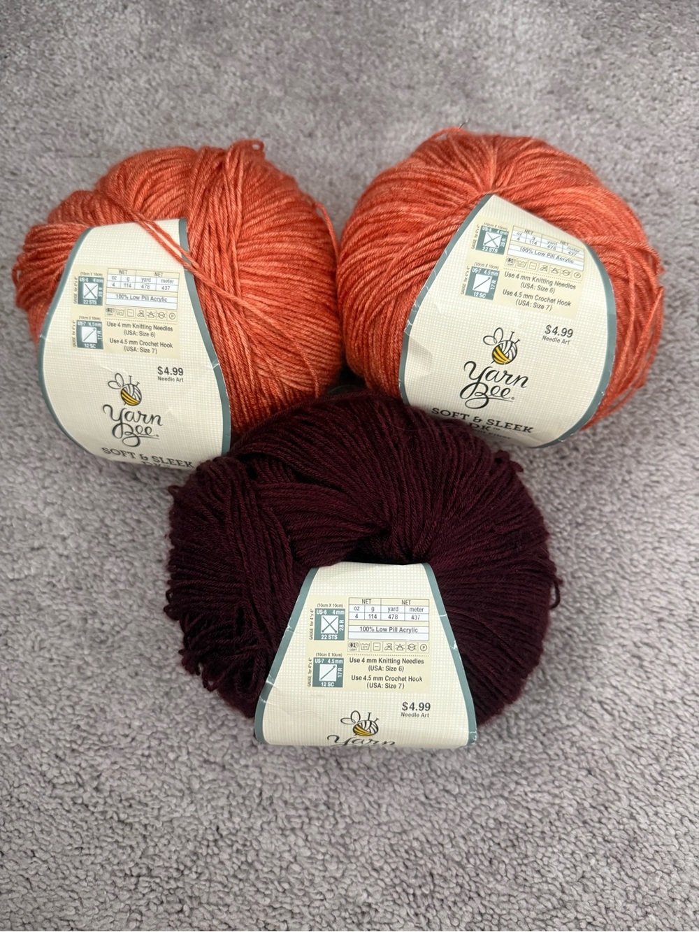 Yarn Bee Soft & Sleek Fiber Arts DK Yarn Bundle in Orange and Deep Maroon